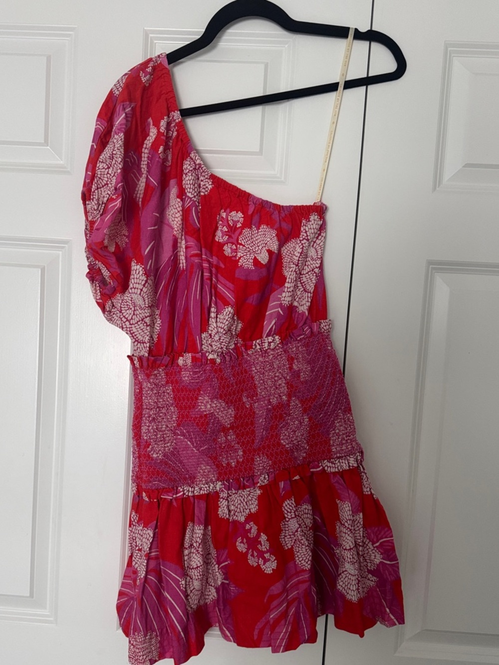 FARM Rio One-Shoulder Red & Pink Floral Mini Dress